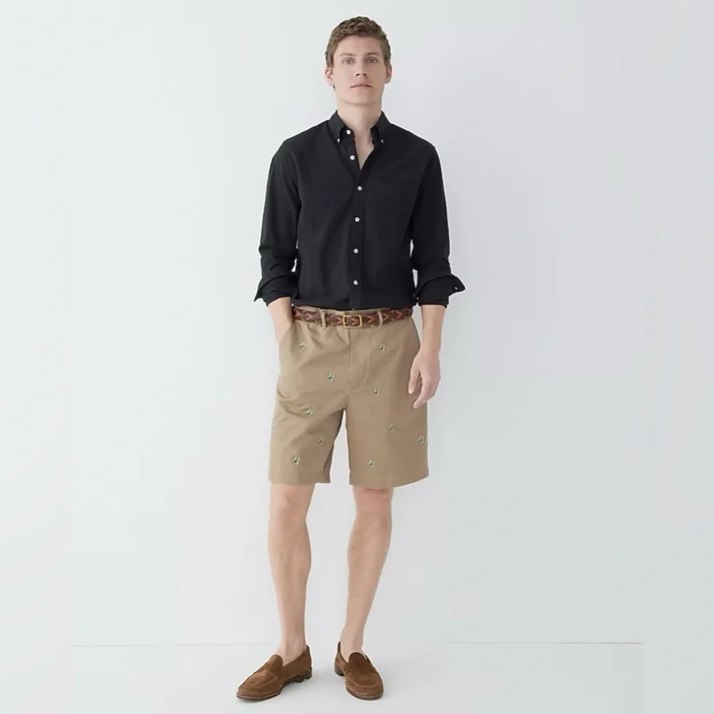 J. Crew Men’s 9'' Relaxed Fit Chino Short With Flower Embroidery in Khaki 35 NWT